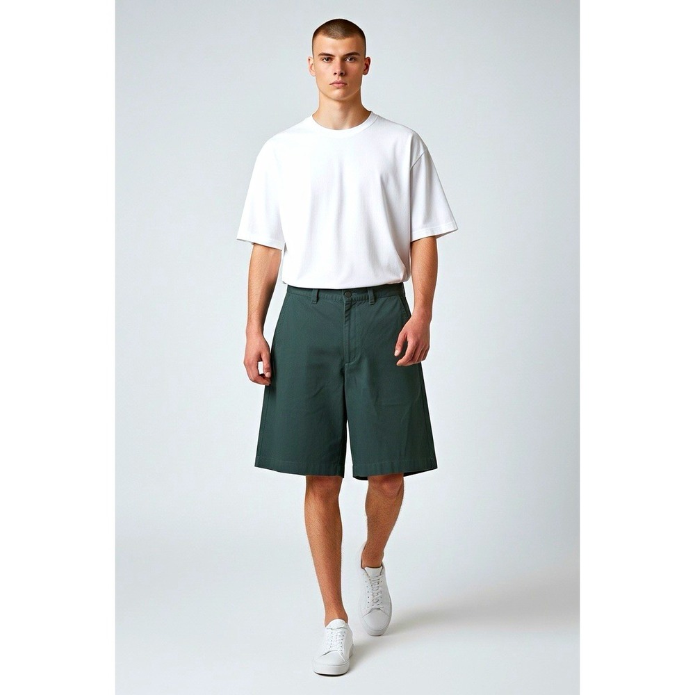 Patagonia Men's Green Cotton Chino Shorts Flat Front Slash Pockets Zip Logo